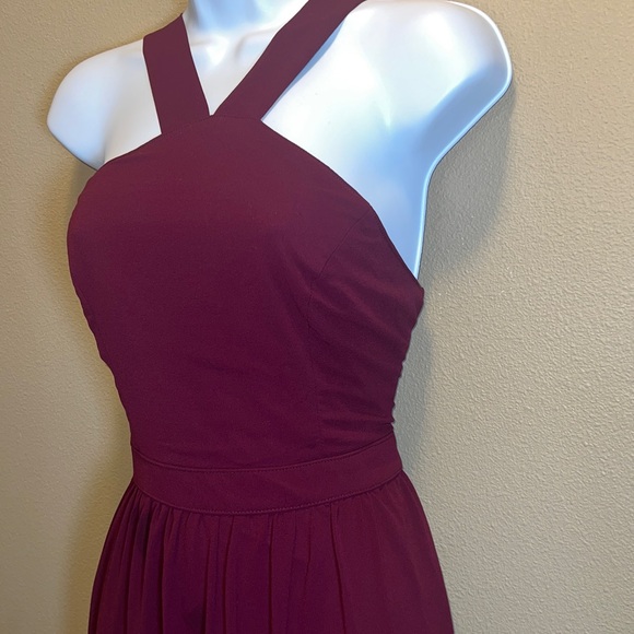 Lulus Women’s Air of Romance Deep Wine Burgundy Maxi Halter Chiffon Dress SZ M - Picture 4 of 13